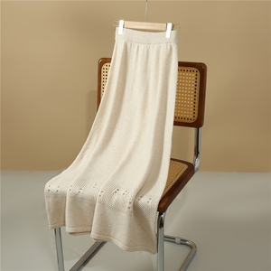 2025年秋季新款七针双股镂空A字裙百搭时尚通勤,女装半身裙,江杉羊绒