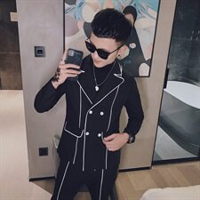 社会风小伙商务休闲修身韩版西装西裤西服两件套装D803-P165控205，男装西服套装，星座308A