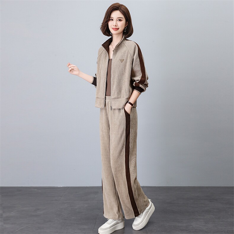 时尚休闲套装女春秋季2024新款秋装妈妈高端洋气阔腿裤两件套,女装套装/套裙,忆绮罗