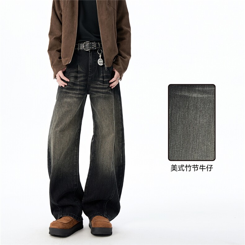 C315-W517秋冬美式竹节特P拼接褶位弯刀牛仔裤(P58强98)4图片