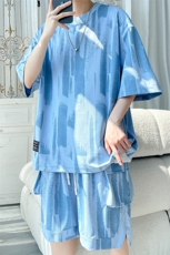 2025夏季新款旋律风车大码冰丝刺绣短袖套装M-5XHQ25580-P75，男装休闲套装，电商A022