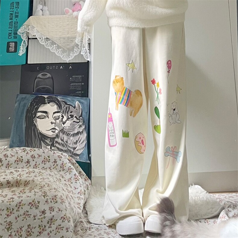 AK2382-p48休闲拖地长裤女秋装高腰宽松涂鸦阔腿裤,女装休闲裤,星座617A-2