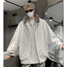 美式复古毛领情侣连帽拉链开衫卫衣秋冬男潮高级感外套D367P88，女装短外套，电商A335-1（原A458）