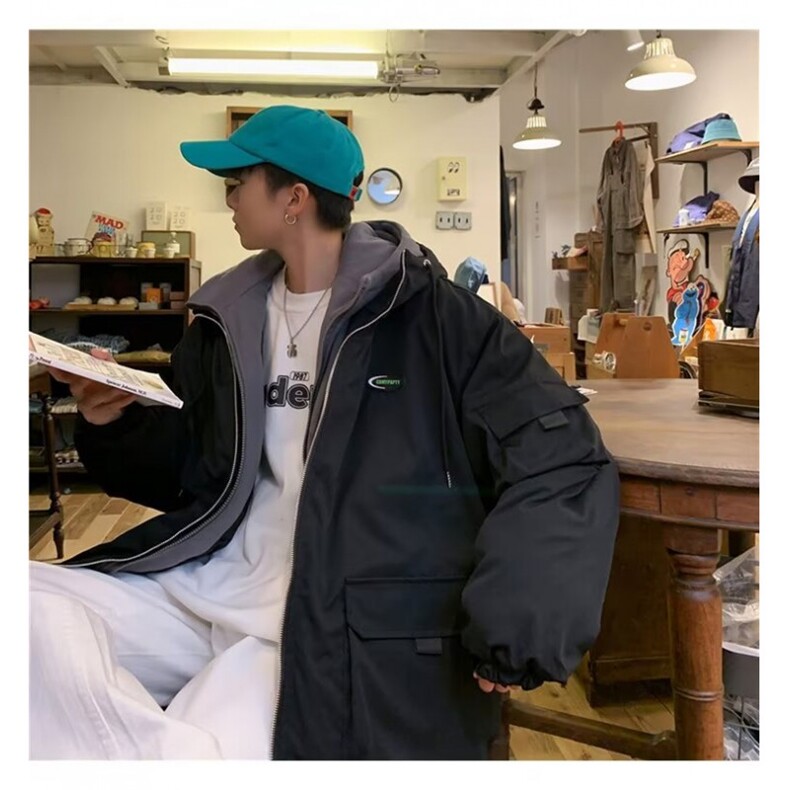 假两件棉衣男港风宽松百搭工装棉袄外套N105-P88,男装棉衣,星座1109-3