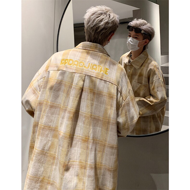 2026春季时尚字母印花翻领格子衬衫男大码痞帅外套C2503特P43控85，男装衬衫，电商A001