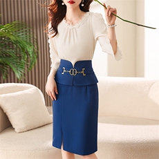 气质荷叶边半身裙女春秋2025新款显瘦高腰包臀一步裙中长款职业裙，女装套装/套裙，卡杰菲