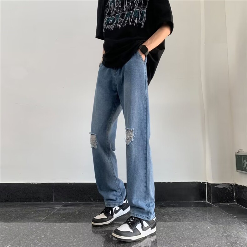 美式破洞牛仔裤男韩版潮流帅2023秋冬新款ins宽松长裤RK1115-P41,男装牛仔裤,星座412-3