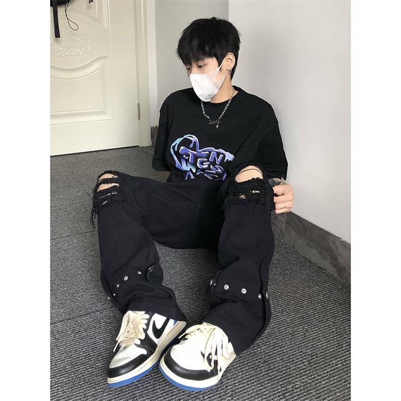 夏季美式高街破洞铆钉牛仔裤货号K750P60,男装牛仔裤,电商A063
