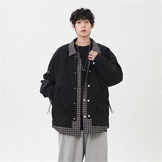 2025春季休闲痞帅工装假两件翻领夹克潮流外套XZ301b-2-JK2582P78，男装夹克，星座301B-2（原A443-1）