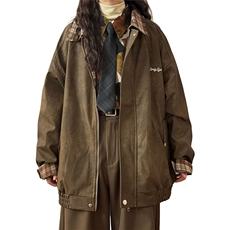 潮牌美式复古格子拼接翻领夹克女秋冬设计感街头ins机车服皮外套，男装夹克，星座506A