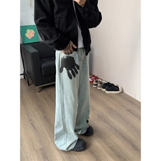 明星同款~手掌印花牛仔裤众高级感直筒裤子NZ553特P50，男装牛仔裤，星座908-1