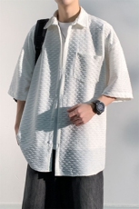 短袖衬衫男夏季新款港风宽松设计大码坠感衬衣CS1901-P38，男装衬衫，星座214-3