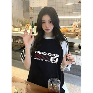 抖音得物品质二开240克宽松纯棉美式潮牌插肩三杠织带短袖T恤图片