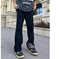 黑色牛仔裤男生宽松直筒长裤显瘦显高长裤子牛仔裤网图NZK332-P45，男装牛仔裤，星座302B-2