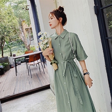 已出货2020夏季新款绿色连衣裙225-1943-P105（控158），女装连衣裙，浙宝225