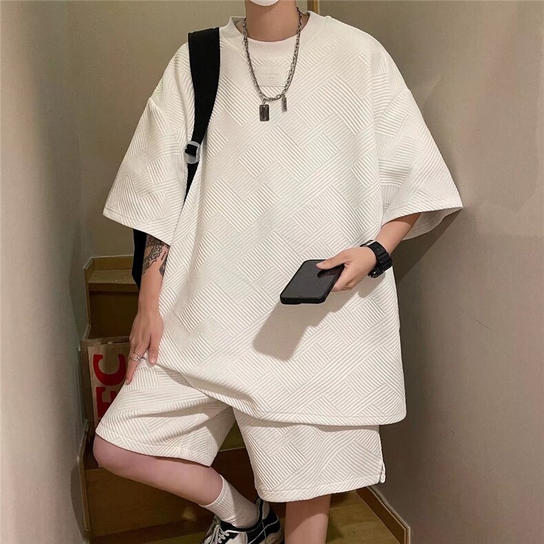 五分袖套装男装帅气痞帅炸街夏装两件套衣服潮穿搭潮牌W2712-P45,男装休闲套装,星座412-3