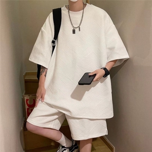 五分袖套装男装帅气痞帅炸街夏装两件套衣服潮穿搭潮牌W2712-P45