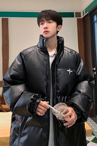 港风鳄鱼纹可拆卸四芒星胸针设计潮流休闲棉衣男MY77733P128控168图片
