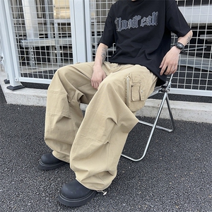 美式复古大口袋纯棉工装裤男女春季抽绳拖地裤子潮牌阔腿休闲裤子图片