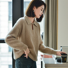 女士秋冬季新款时尚显瘦古风盘扣套头羊毛衫，女装羊毛衫，宋氏羊绒