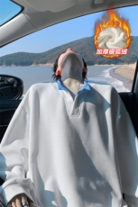 420g重磅条纹V领假两件保暖银狐绒大码卫衣W5431J加绒-特P50控98，男装棉衣，电商A001