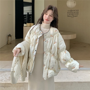 时尚圆领羽绒服女冬2025新款冰淇淋刺绣图案超火巨好看白鸭绒外套图片