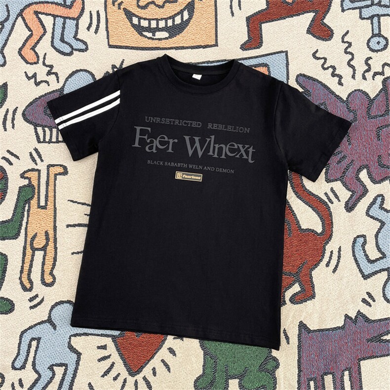 夏季新款圆领字母印花短袖T恤潮流宽松休闲设计百搭上衣图片