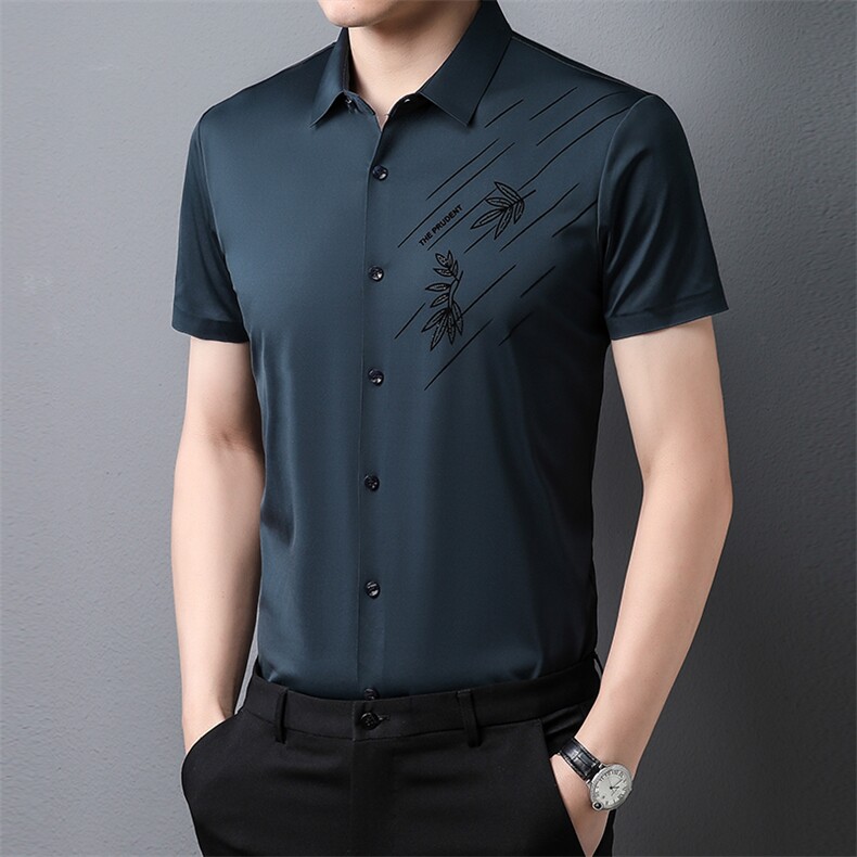 无痕冰丝短袖衬衫男士夏季商务休闲弹力抗皱薄款时尚体恤男半袖,男装衬衫,电商B212（原钱塘6029）