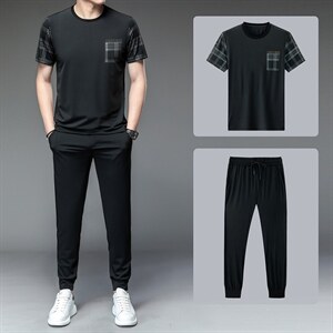 夏天男士休闲套装男夏季运动套装男衣服运动服套装男装短袖套装图片