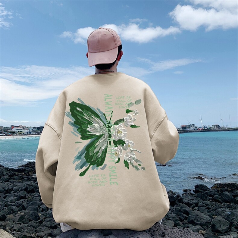 直播品质340克重磅纯色华棉美式卫衣圆领印花大码XZ517A-BK12108,男装卫衣,星座517A