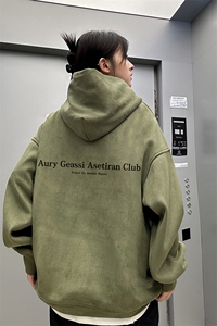 ！麂皮绒连帽卫衣 直播品质重磅400克aury印花JL7110-P45控78图片