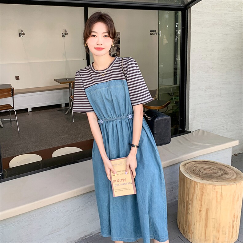 【现货】2023年夏季新款条纹拼色连衣裙82367-P110-K165,女装连衣裙,一九零