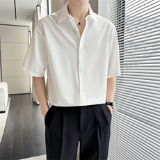 日系冰丝长袖白衬衫男夏季潮宽松休闲情侣衬衣外套310B-1C06-P30，男装衬衫，星座310B-1