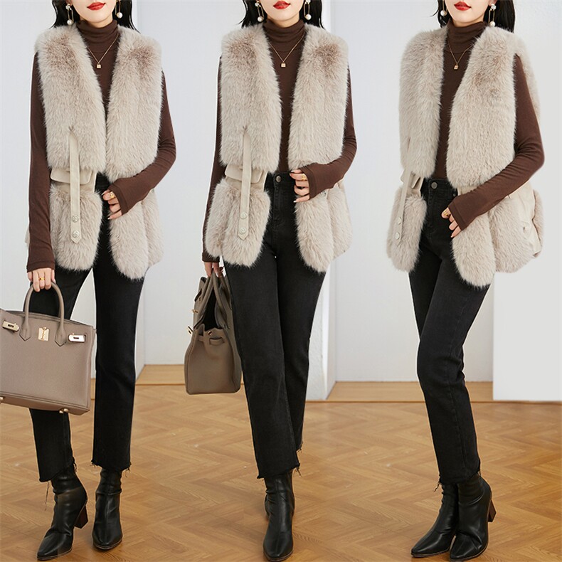 芷墨秋冬新款气质通勤加厚保暖毛绒皮草马甲女显高显瘦背心外套，女装皮草，芷墨服饰