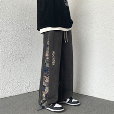 潮小熊拼接刺绣牛仔裤男嘻哈痞帅宽松直筒大码裤子XK66133特p35，男装牛仔裤，电商A042