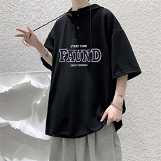 LD54295-P45NASA连帽短袖t恤男大码胖子带帽五分袖中袖，男装T恤，电商A040