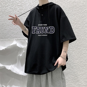 LD54295-P45NASA 连帽短袖t恤男大码胖子带帽五分袖中袖图片