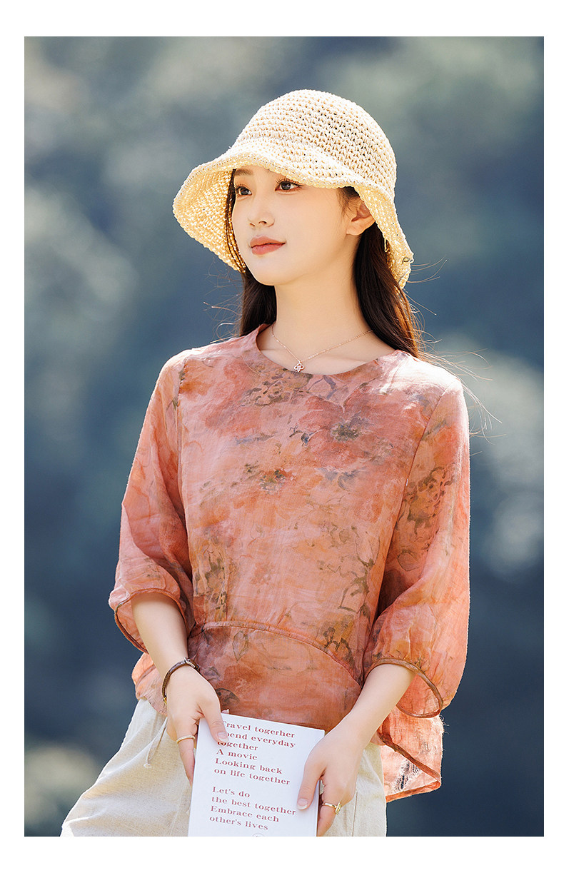 2026年春季女亲肤透气宽松薄苎麻文艺风，女装衬衫，江南依恋