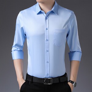 中年男士宽松休闲纯色衬衣男秋季爸爸薄款衬衫男中老年秋装上衣男图片