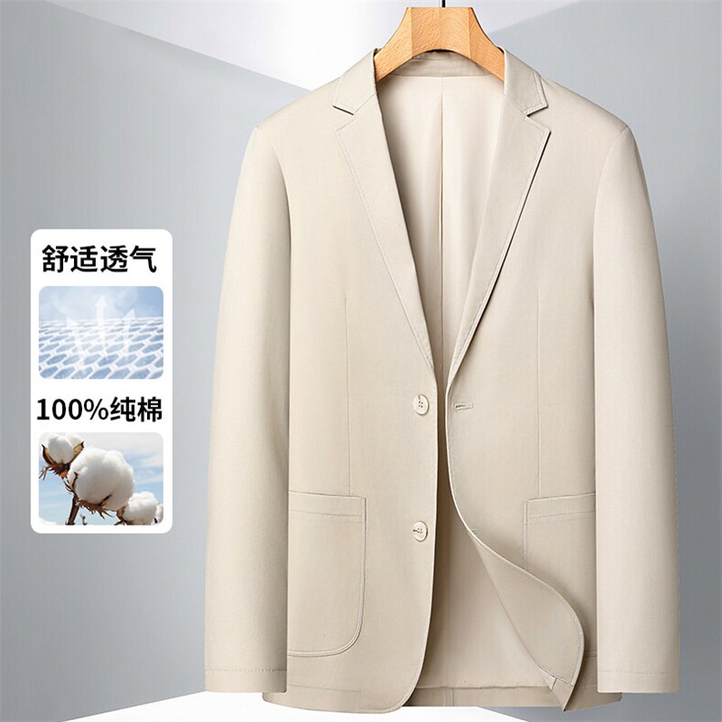 2025年新款春季纯棉休闲西服男士中年商务休闲小西装单西外套图片