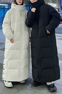 长款连帽纯色立领可休闲保暖加厚情侣羽绒服宽松上衣图片