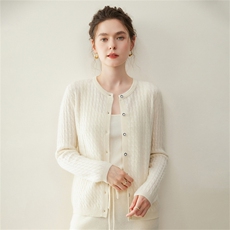 2025年秋季新款百搭女士长袖麻花扭花圆领开衫，女装羊绒衫，纳丰羊绒