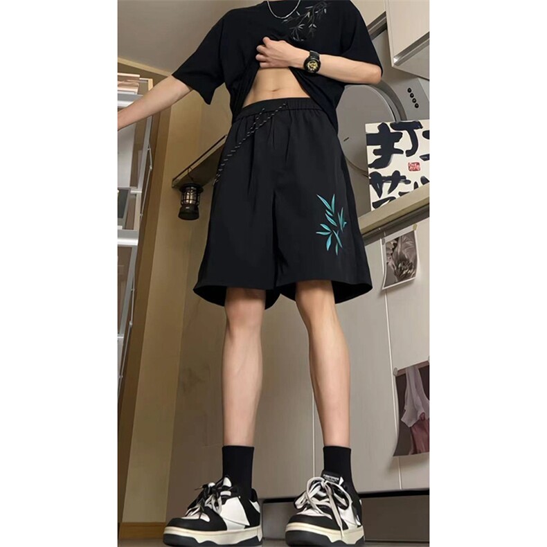 新中式高街ins小众竹叶hiphop五分休闲短裤运动裤货号DK2419P25图片
