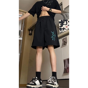 新中式高街ins小众竹叶hiphop五分休闲短裤运动裤货号DK2419P25图片