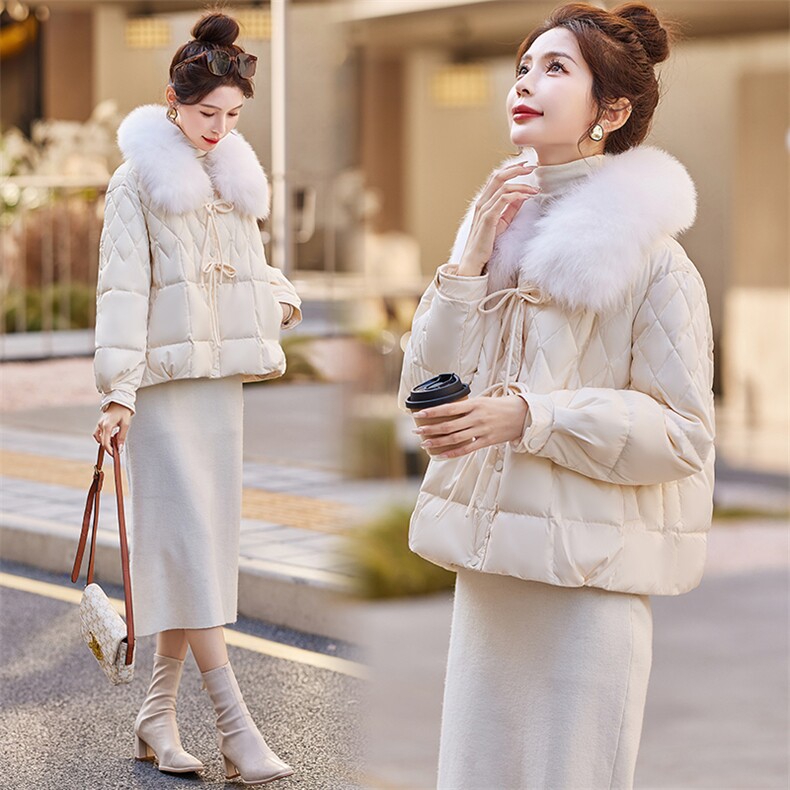 新中式羽绒服女2023冬季新款小个子高端小香风设计感毛领轻薄外套，女装羽绒服，千千佰惠