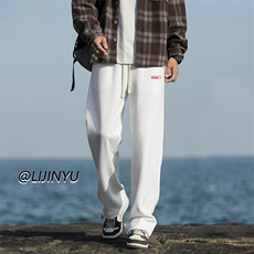 wassuphappy灰色直筒裤子男款春秋夏季日系宽松潮流运动休闲长裤，男装休闲裤，星座718-1