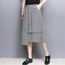 腰薄款短裤格子半身裙2025年夏季不规则文艺休闲时尚潮流舒适，女装半身裙，风姿绰
