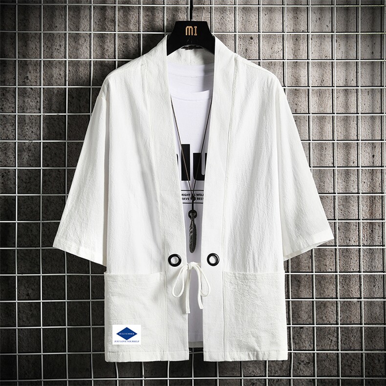 HF59061-P40风汉服男开衫外套七分袖道袍 网格挂拍图片