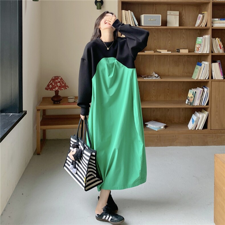 款茧型撞色宽松版型卫衣拼接连衣裙2C167-861-P165-K238,女装连衣裙,2C167