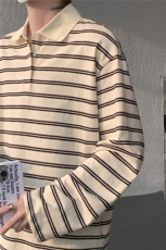 8XL-M条纹定律polo衫男翻领长袖t恤大版宽松上衣CX3011-P39，男装T恤，电商D206-1